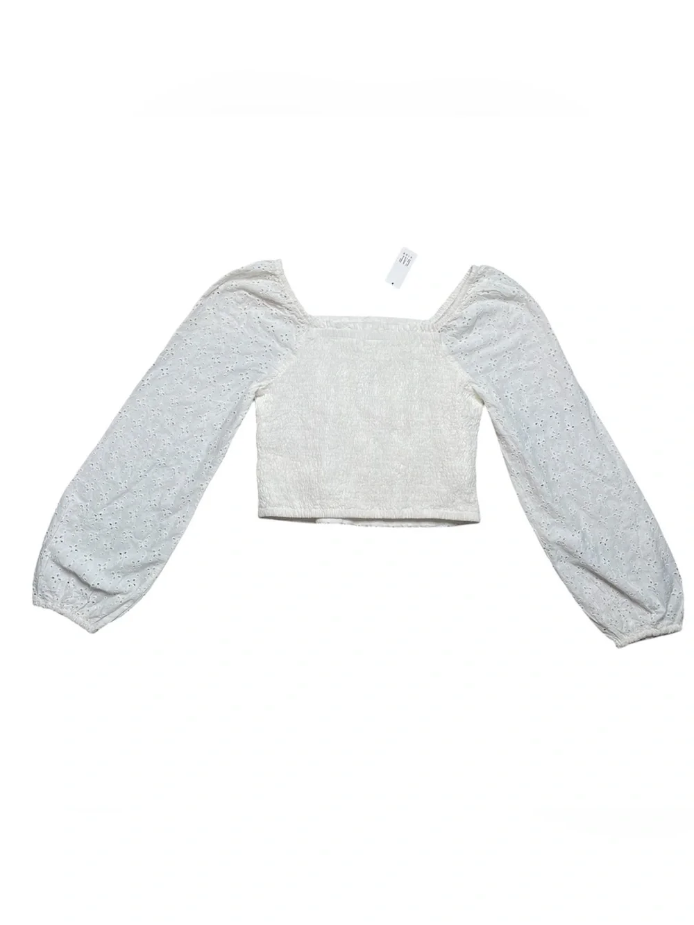 NWT Gap Kids white eyelet long sleeve Cropped Puff-Sleeve Shirt